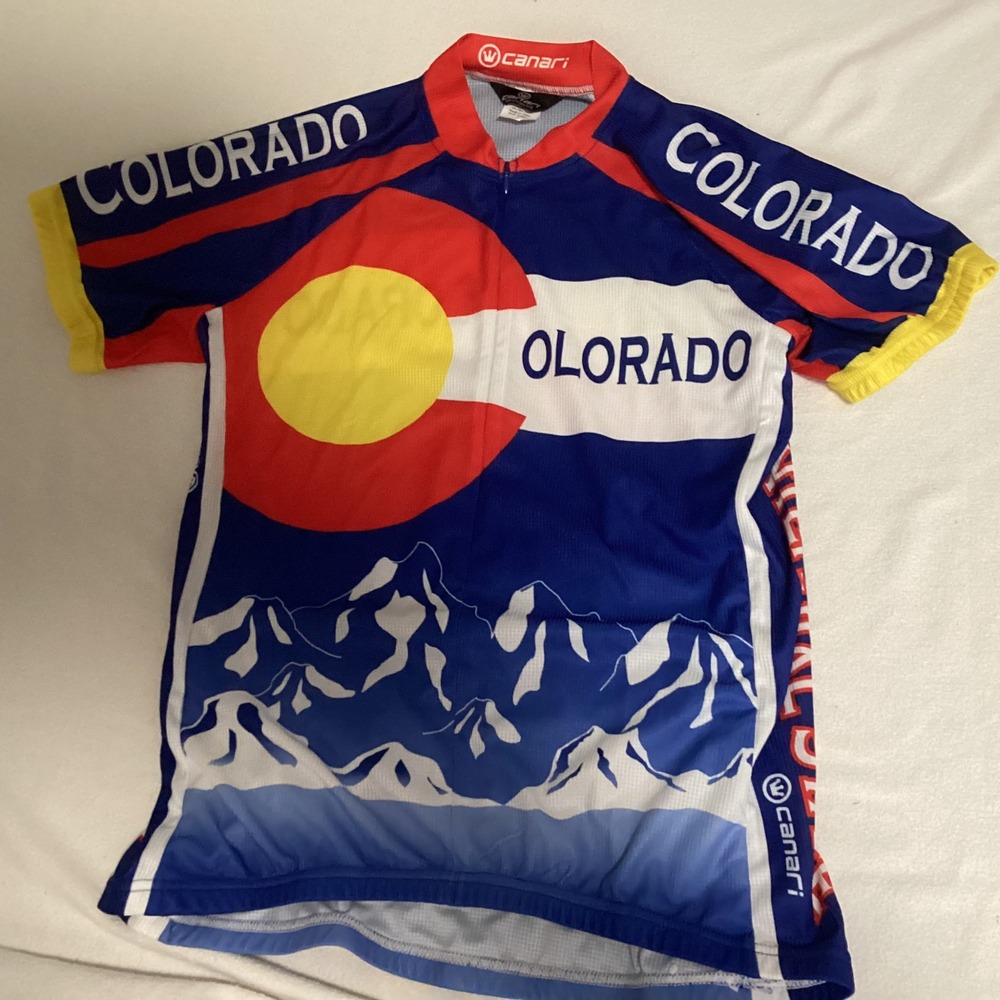 Canari Mens Colorado State Flag Mountain Cycling Jersey Blue Red Large L Zip